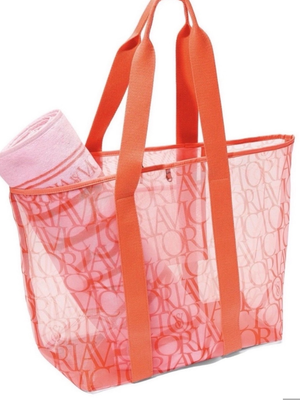 Victoria's Secret Coral-Orange Logo Mesh Tote